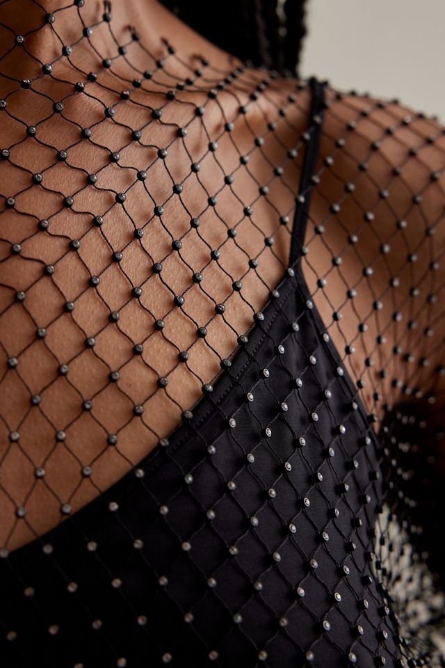 Second Female Gloss Beaded Long-Sleeve Fishnet Mesh Midi Dress #3