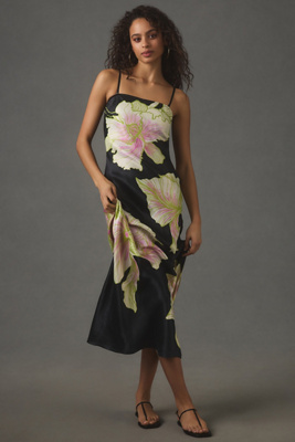 Floral Satin Strapless Midi Slip Dress