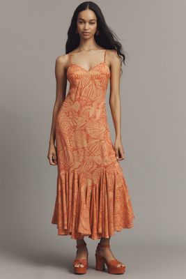 strapless open back dress By Anthropologie Sleeveless Pleated Satin Midi Dress – katie + hubbell main image 1