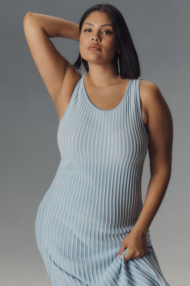 Sleeveless Stripe Midi Dress by Conditions Apply in Blue, Size: S Petite at Anthropologie