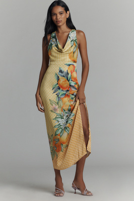 Conditions Apply Anny Sleeveless Cowl-neck Maxi Dress In Yellow