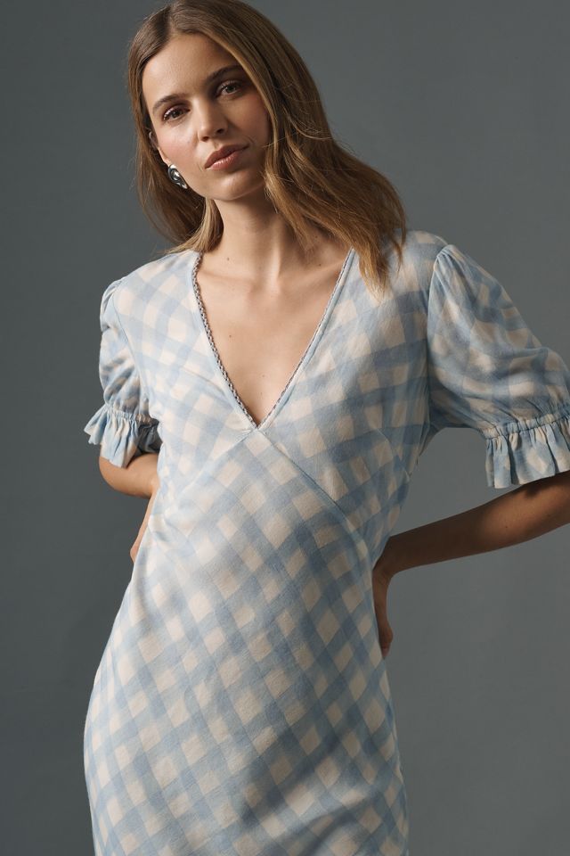 Conditions Apply Eniya Linen Blend Short-Sleeve V-Neck Slip Maxi Dress #1