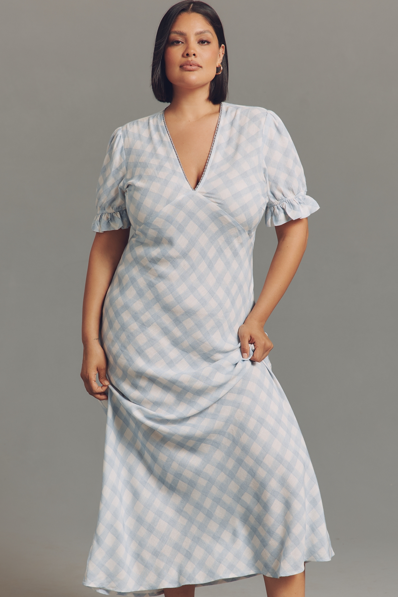 Conditions Apply Eniya Linen Blend Short-Sleeve V-Neck Slip Maxi Dress