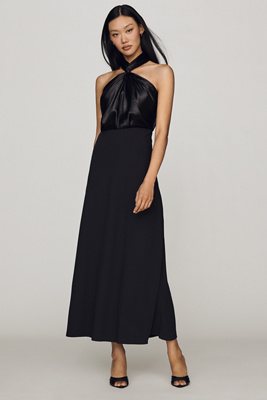 Bl-nk Franzia Halter Twofer Maxi Dress In Black