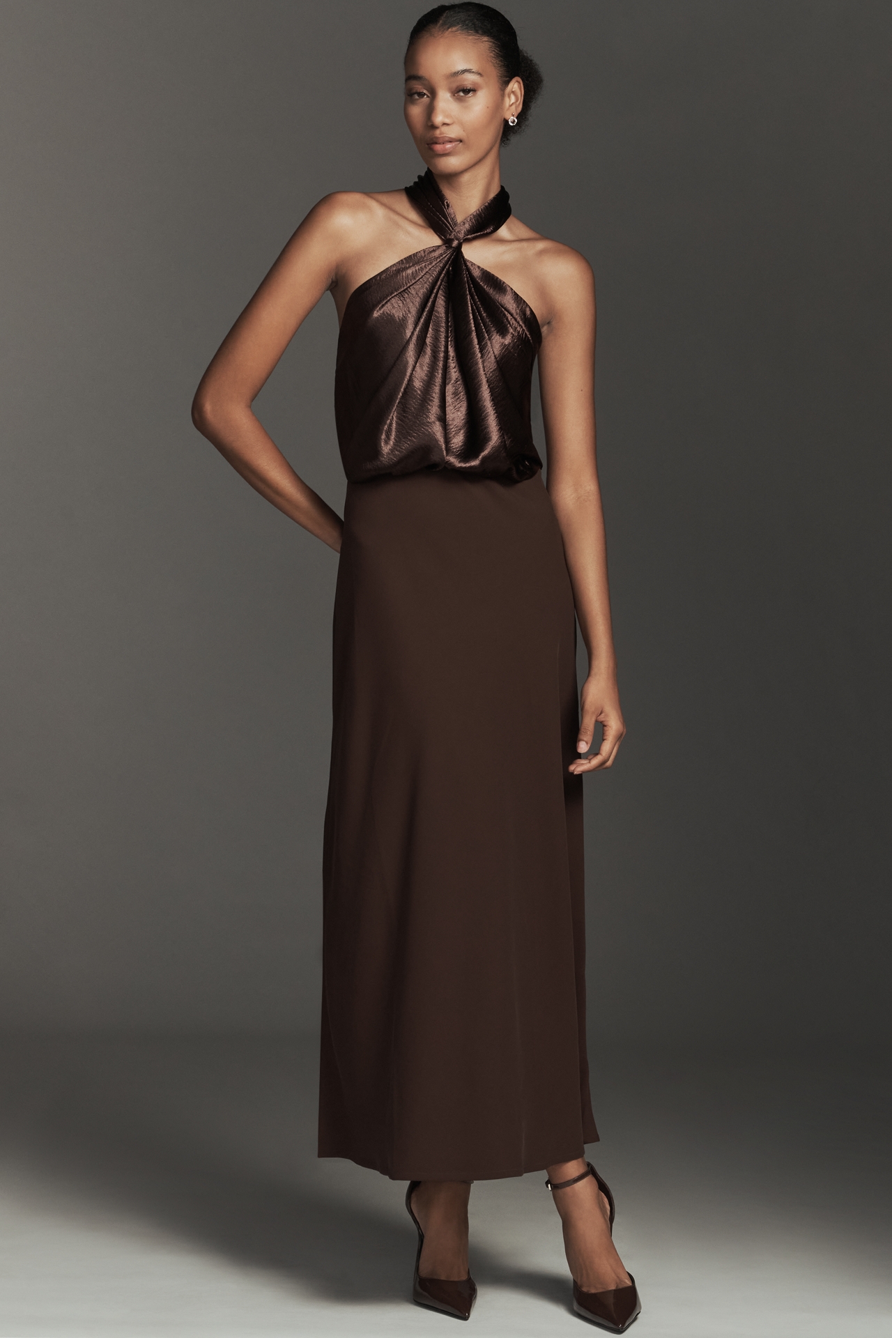 Bl-nk Franzia Halter Twofer Maxi Dress