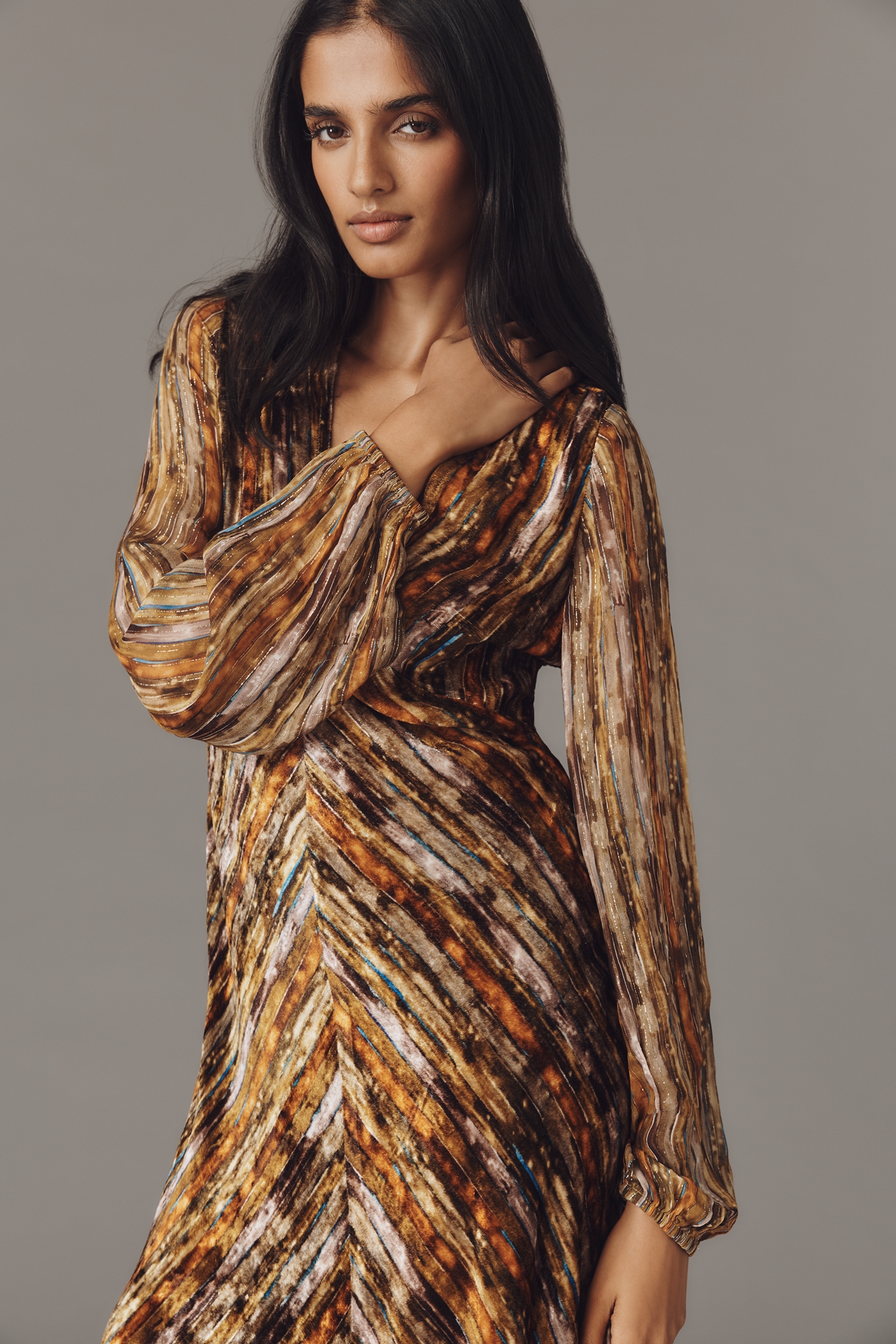 Bl-nk Frinaya Long-Sleeve V-Neck Midi Dress