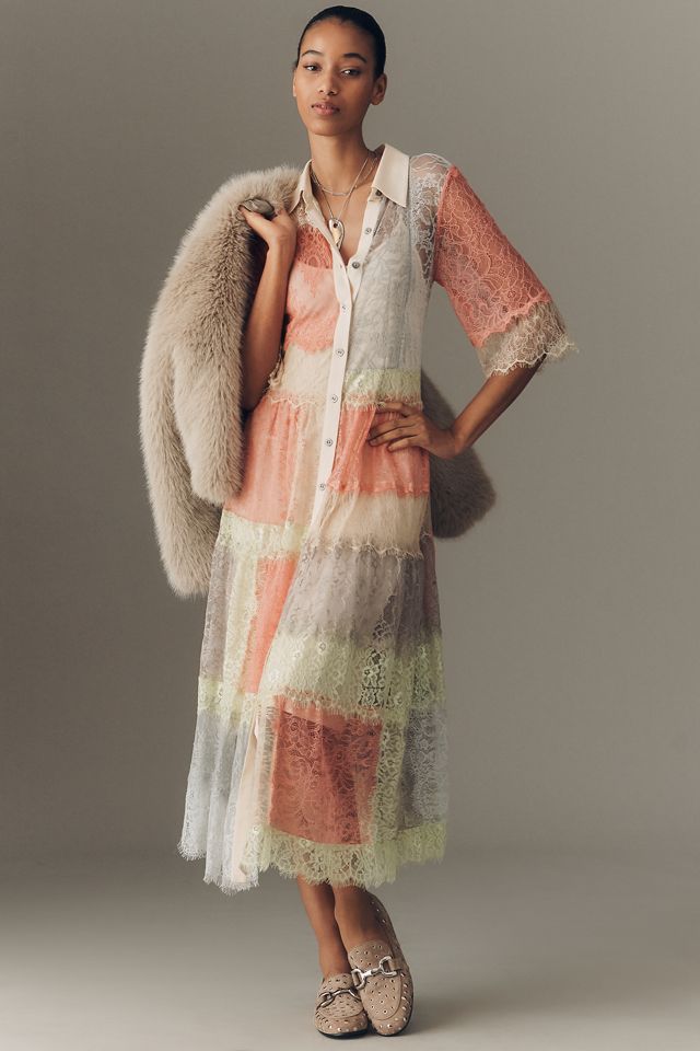 Bl-nk Rustica Short-Sleeve Lace Midi Shirt Dress #1