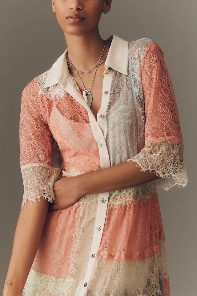 Bl-nk Rustica Short-Sleeve Lace Midi Shirt Dress #2