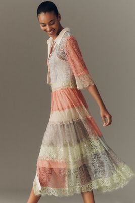 Bl-nk Rustica Short-Sleeve Lace Midi Shirt Dress