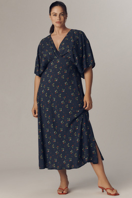 Bl-nk Elettra Short-sleeve Midi Dress In Blue