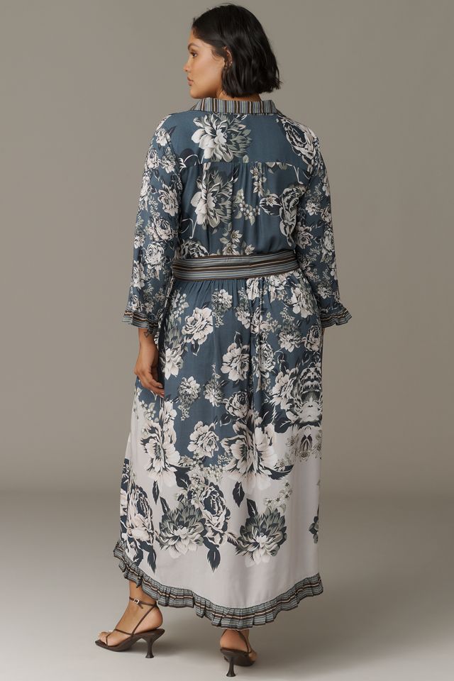 evening of elegance navy blue floral jacquard wrap midi dress Theia Laurie Jacquard Midi Dress