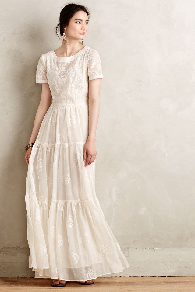 Anthropologie white shop embroidered dress