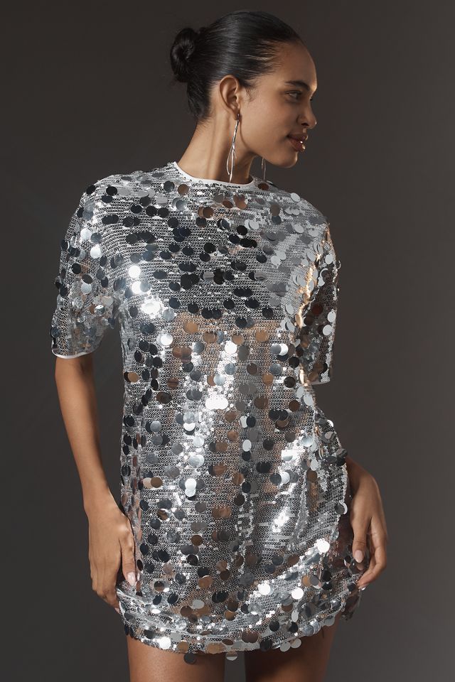 Glamorous Short-Sleeve Sequin Shift Mini Dress #1