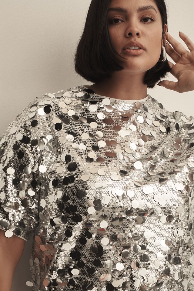 Glamorous Short-Sleeve Sequin Shift Mini Dress #9