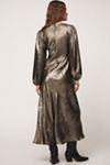 Glamorous Long-Sleeve V-Neck Metallic Midi Dress | Anthropologie
