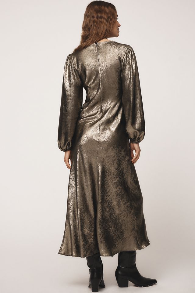 Glamorous Long-Sleeve V-Neck Metallic Midi Dress #1