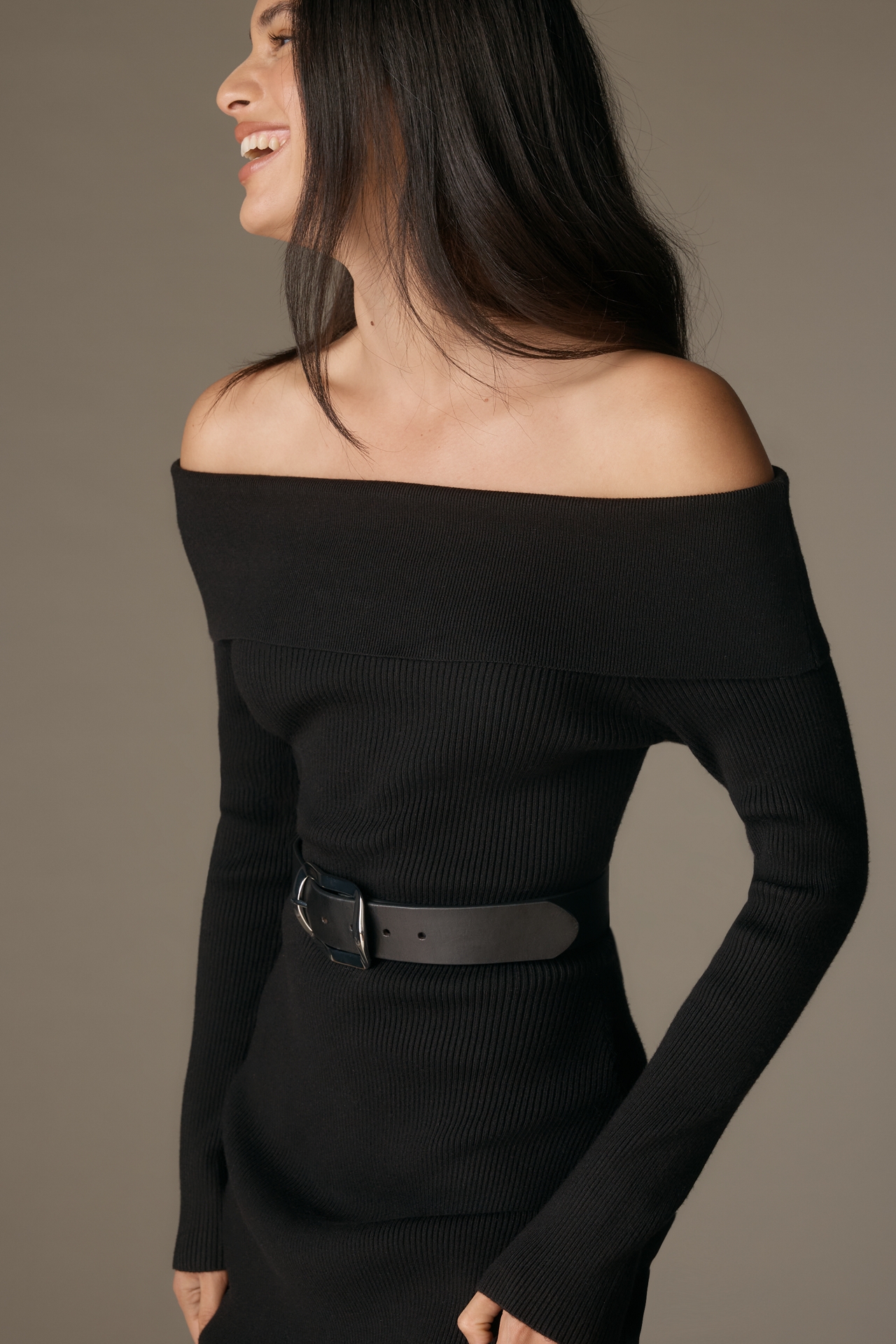 Glamorous Petite Off-Shoulder Knit Midi Dress