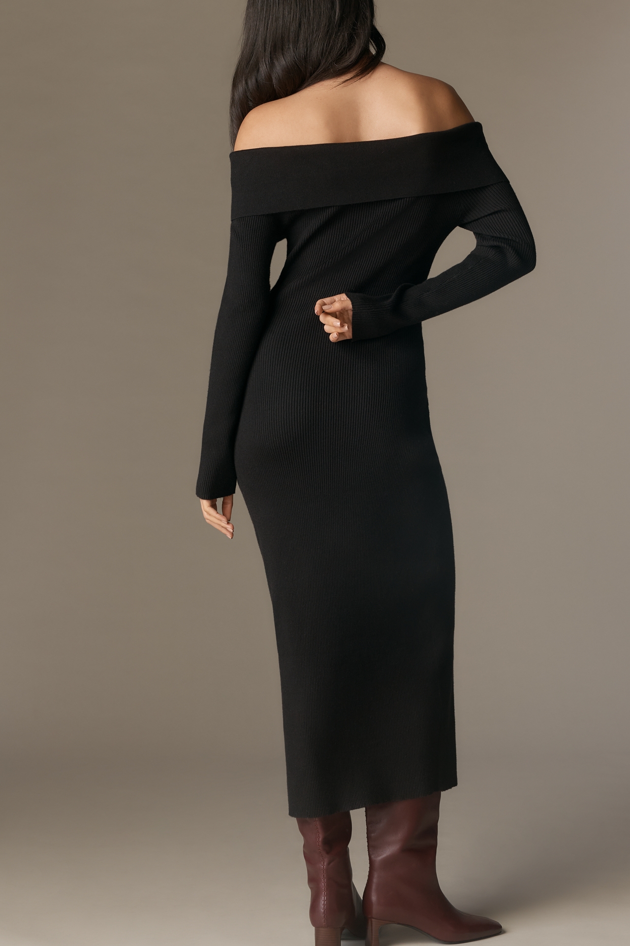 Glamorous Petite Off-Shoulder Knit Midi Dress