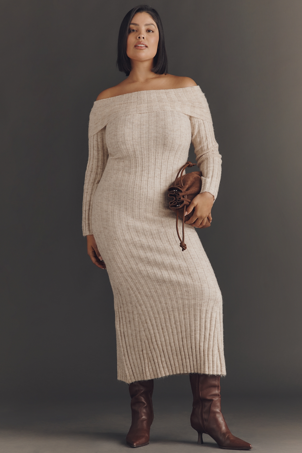 Glamorous Off-Shoulder Knit Midi Dress