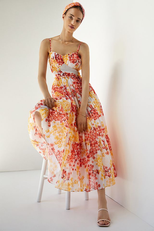 anthropologie dress Buy Yellow/White Striped Short Sleeved V-Neck Somerset Maxi With Cinched Waist from Next USA 54% viscose By Anthropologie Square-Neck Floral Maxi