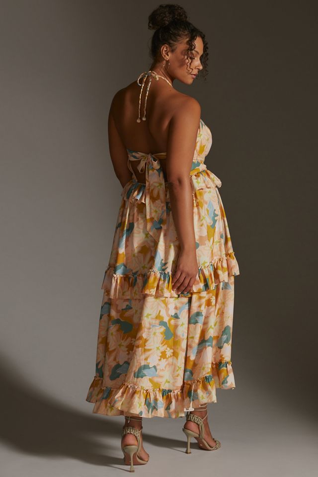big flowy maxi dresses Mide Maxi Dress with Long Flowy Sleeves in Tie-Dye 3XL / Tie-Dye