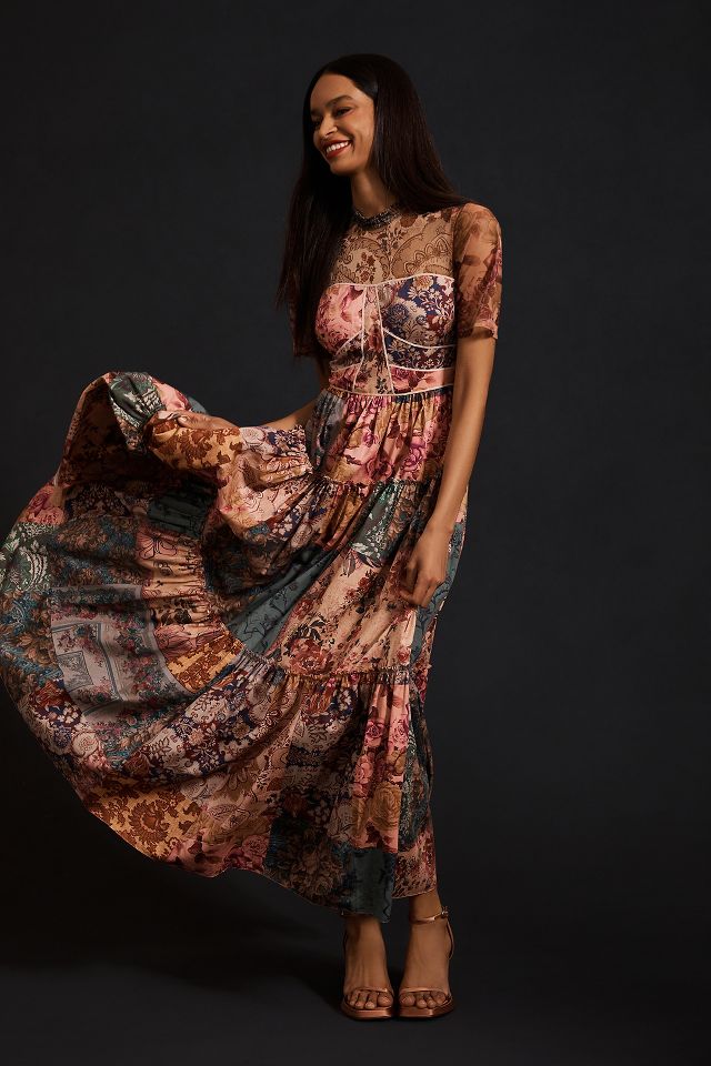 Geisha Designs Sheer Printed Maxi Dress