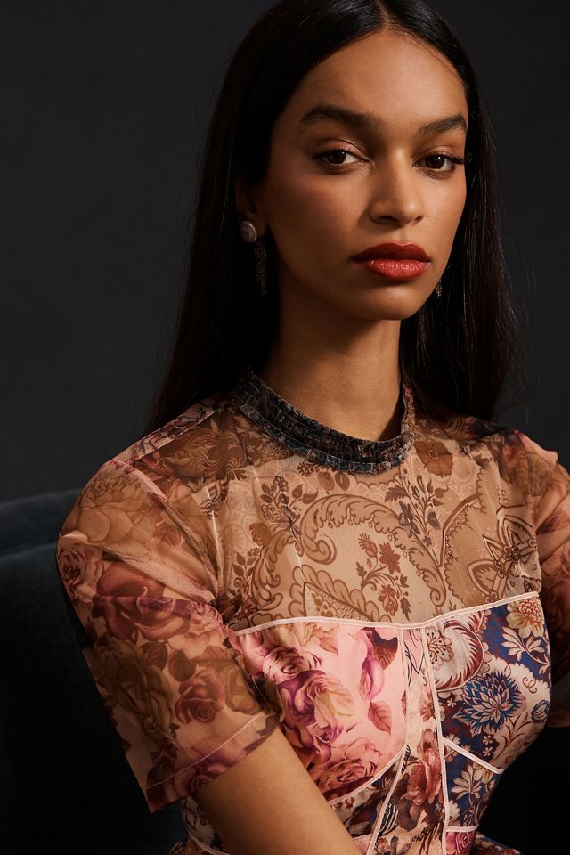 Geisha Designs Sheer Printed Maxi Dress