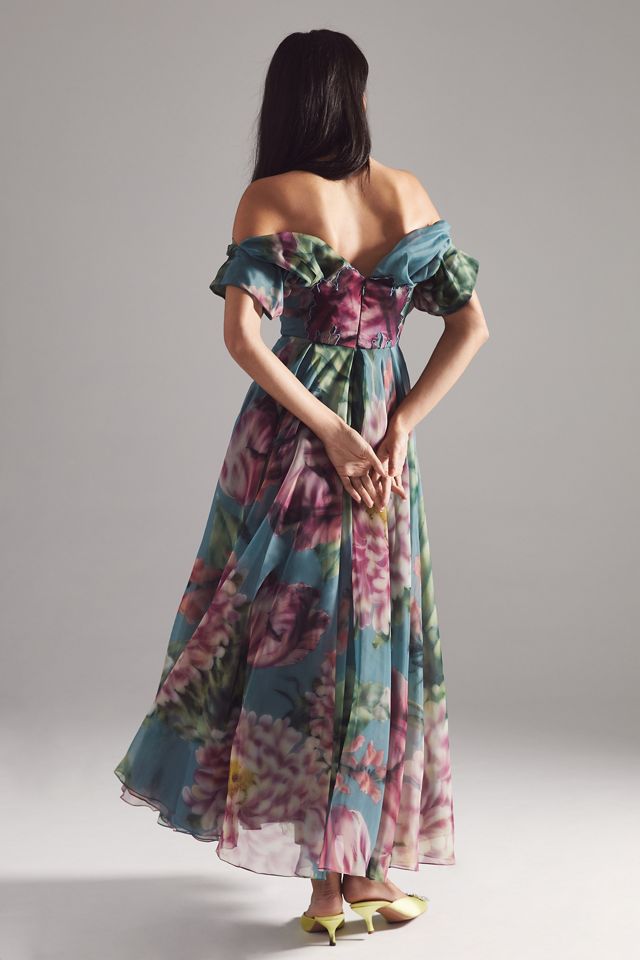 Geisha Designs Off-The-Shoulder Floral Appliqué Dress #1