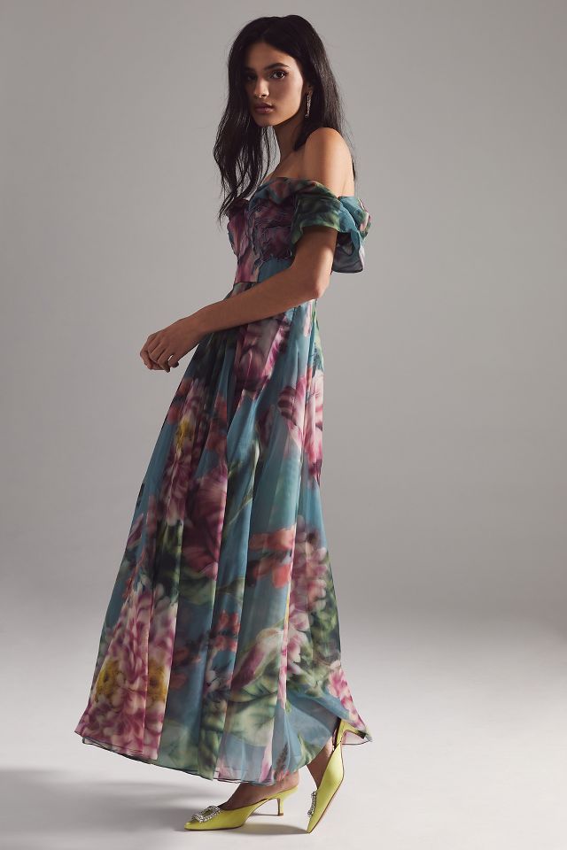 Geisha Designs Off The Shoulder Floral Appliqu Dress