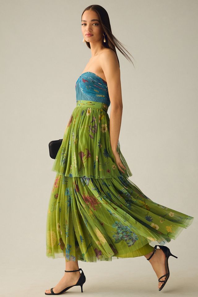 geisha designs strapless floral maxi dress Geisha Designs Strapless Cutout Maxi Dress