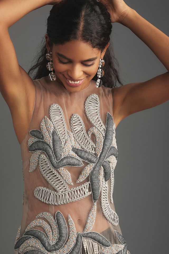 Geisha Designs Vestido largo adornado con ilusión #3