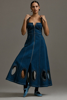 Geisha Designs Square-Neck Cutout Denim Dress | Anthropologie