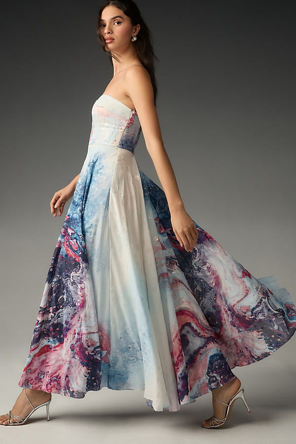 Geisha Designs Printed Strapless Cutout Maxi Dress