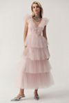Geisha Designs V-Neck Tulle Ruffle Maxi Dress | Anthropologie
