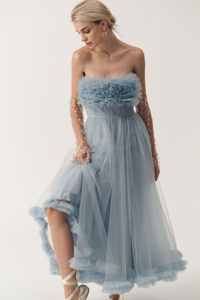 Geisha Designs Strapless Tulle A-Line Midi Dress #3