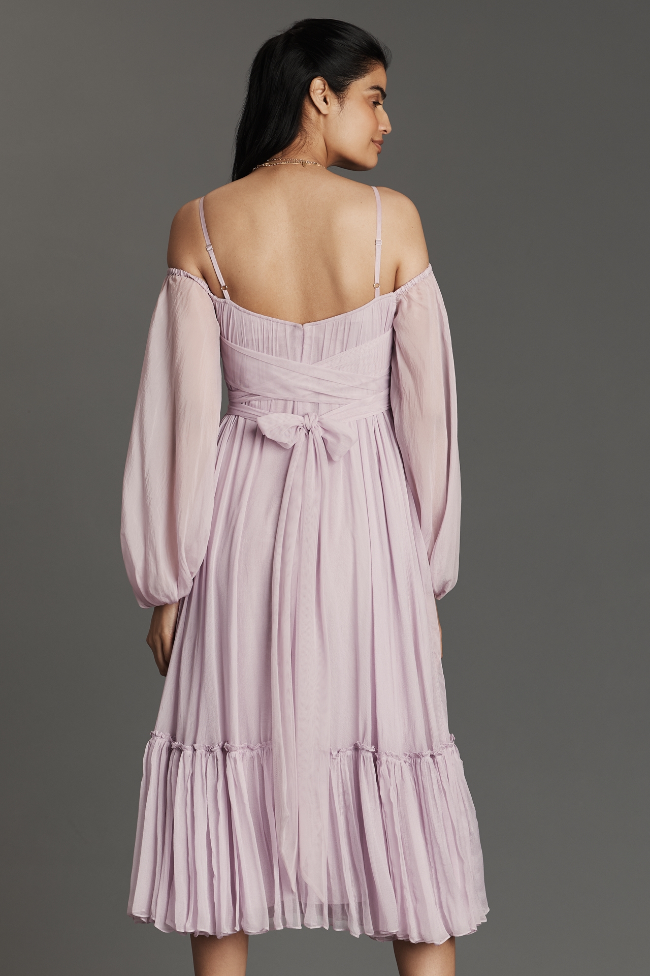 Geisha Designs Off-The-Shoulder Long-Sleeve Midi Dress