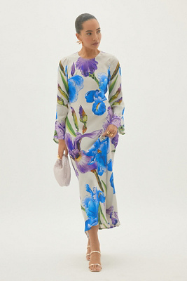 By Anthropologie Cresella Floral Satin Maxi Dress