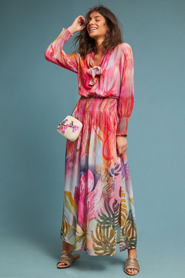 Anthropologie watercolor 2025 maxi dress