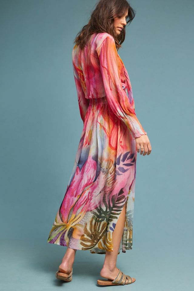 Anthropologie watercolor 2025 maxi dress