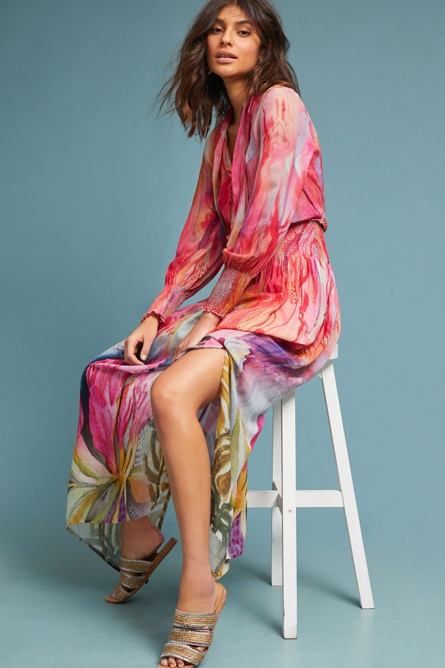 Anthropologie watercolor 2025 maxi dress