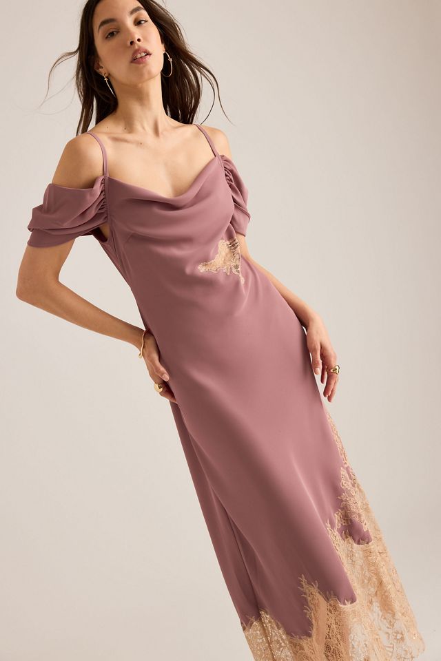Bl-nk Satin Off-Shoulder Lace Midi Dress #2