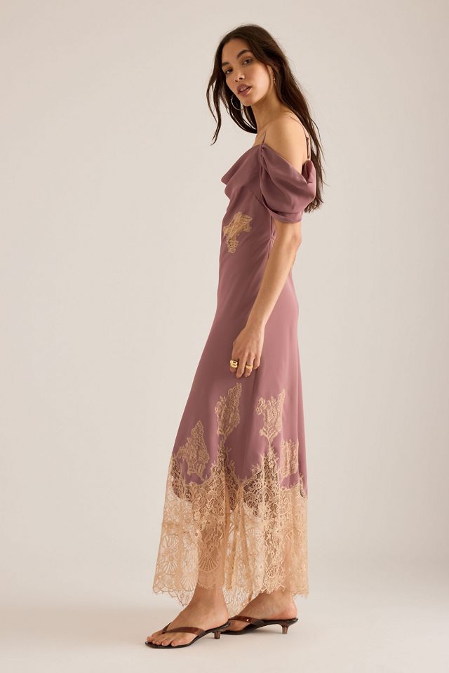 Bl-nk Satin Off-Shoulder Lace Midi Dress #3