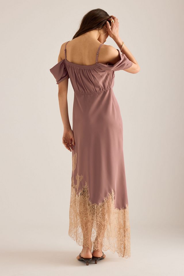 Bl-nk Satin Off-Shoulder Lace Midi Dress #5