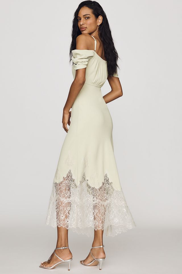 Bl-nk Satin Off-Shoulder Lace Midi Dress #6