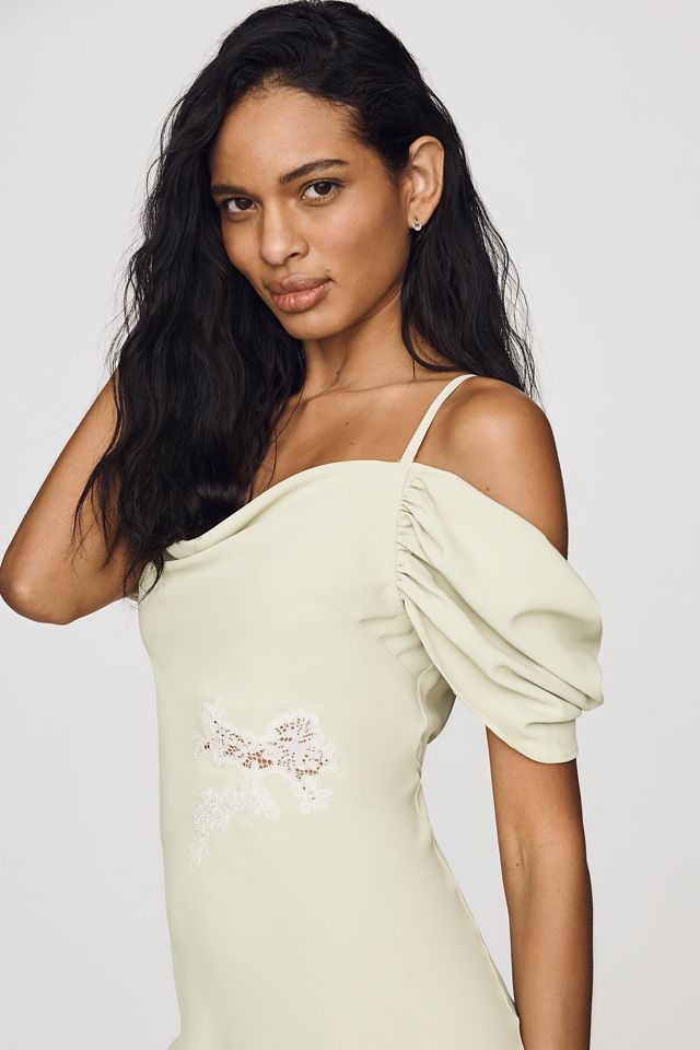 Bl-nk Satin Off-Shoulder Lace Midi Dress #7