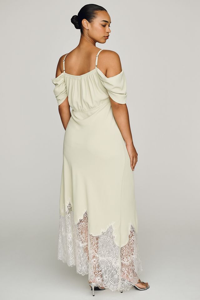 Bl-nk Satin Off-Shoulder Lace Midi Dress #1