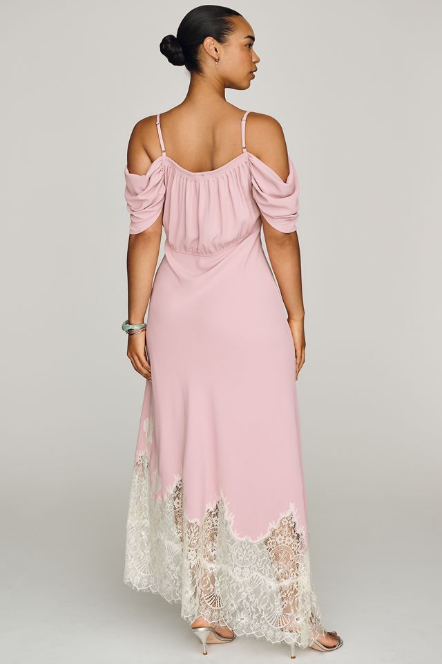 Bl-nk Satin Off-Shoulder Lace Midi Dress | AnthroHome
