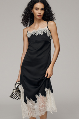 Bl-nk Lace-trim Midi Slip Dress In Black