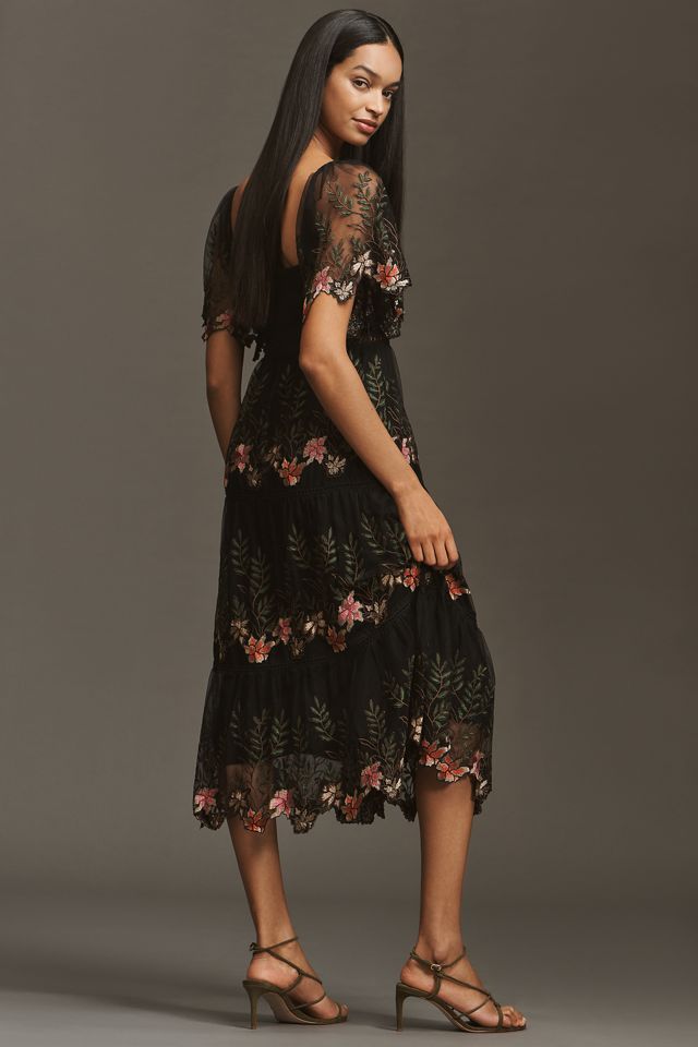 Bl-nk Emryn Embroidered Square-Neck Midi Dress #1