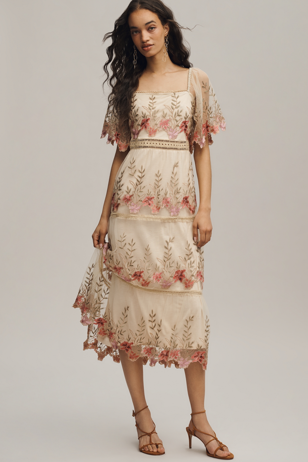 Bl-nk Emryn Embroidered Square-Neck Midi Dress